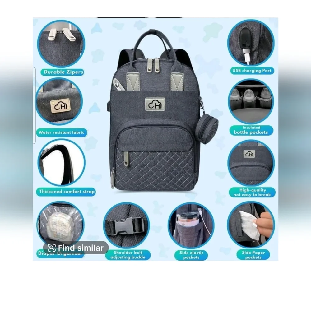 Gray Quilted Baby Backpack with Structured Design